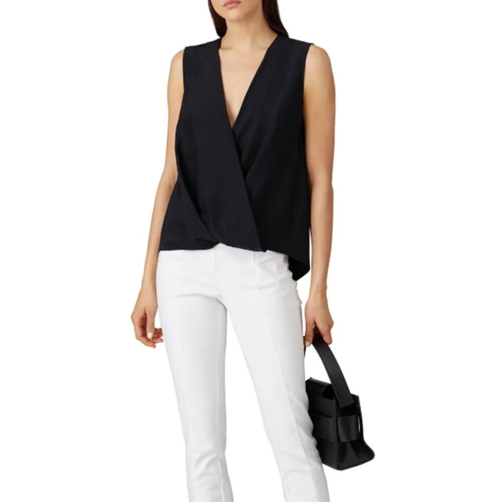 RAG & BONE Victor Blouse Black Sleeveless Wrap Front Surplice Neck Women's L